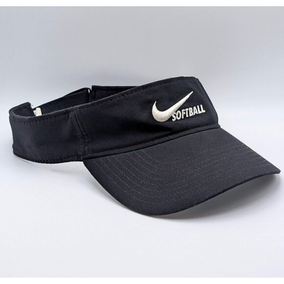 Nike Softball Visor Hat Adjustable Strap Back Swoosh Black OSFM Unisex Dri-Fit - Picture 1 of 5